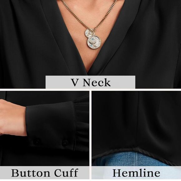 Women's Business Casual Long Sleeve Button Down Chiffon Blouse - Picture 5 of 5